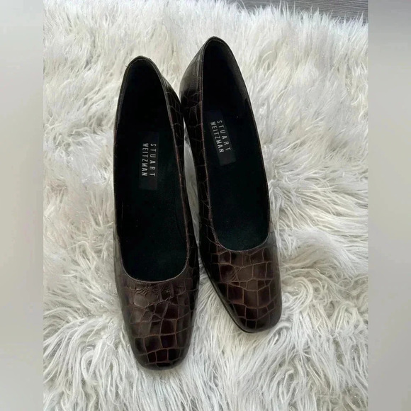 Stuart Weitzman leather Croc pattern shoes vintage Sz 10 work girls boss - Picture 1 of 7
